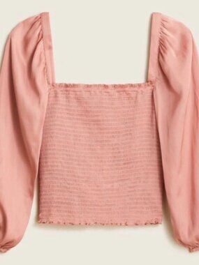 J.Crew Squareneck Smocked Featherweight Satin Cropped Top - Peach/Light Orange